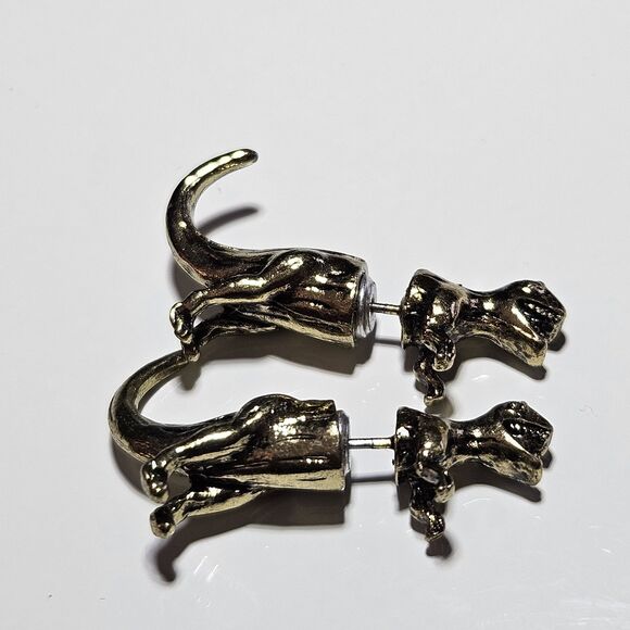 Gold Tone Dinosaur Head And Tail Jacket Fashion Earrings - Picture 2 of 11